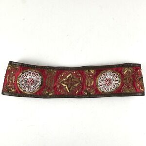 Abercrombie & Fitch Belt Women Medium Red Sequin Leather Boho Festival Y2K